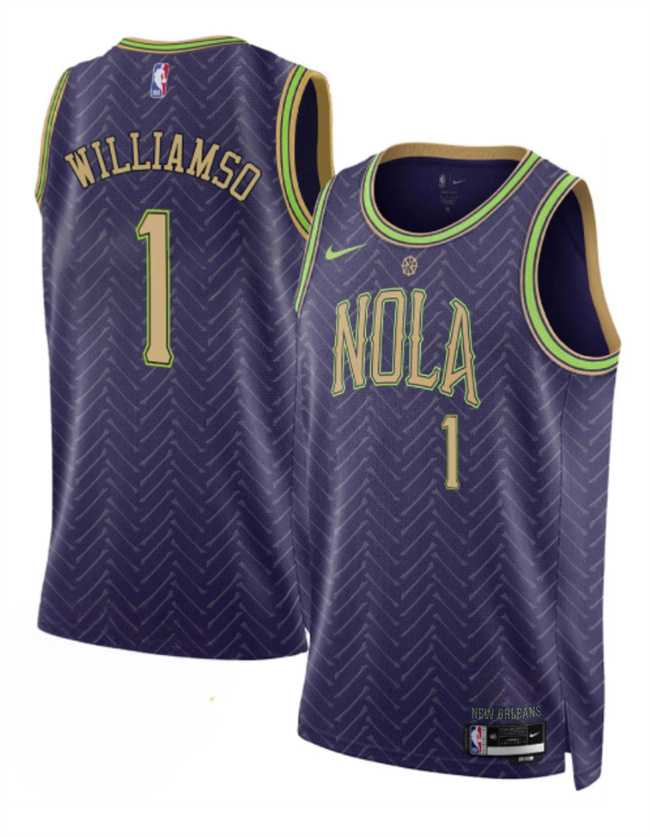 Mens New Orleans Pelicans #1 Zion Williamson Purple 2024-25 City Ediiton Stitched Jersey Dzhi